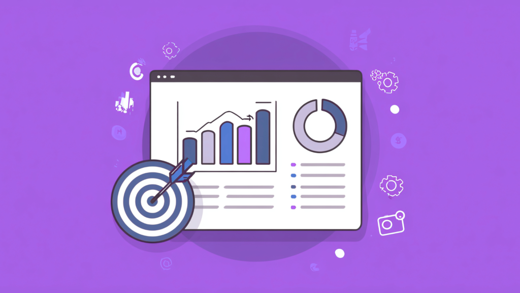 Business growth strategy graphic showing target achievement and scalable growth